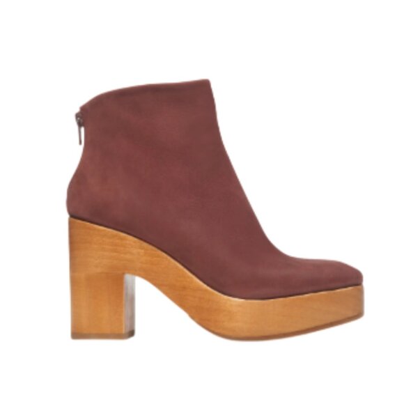 Coclico Vida Clog Ankle Boots Womens 38 8 Purple Suede Wood Sole Heels Rear Zip - Picture 11 of 11